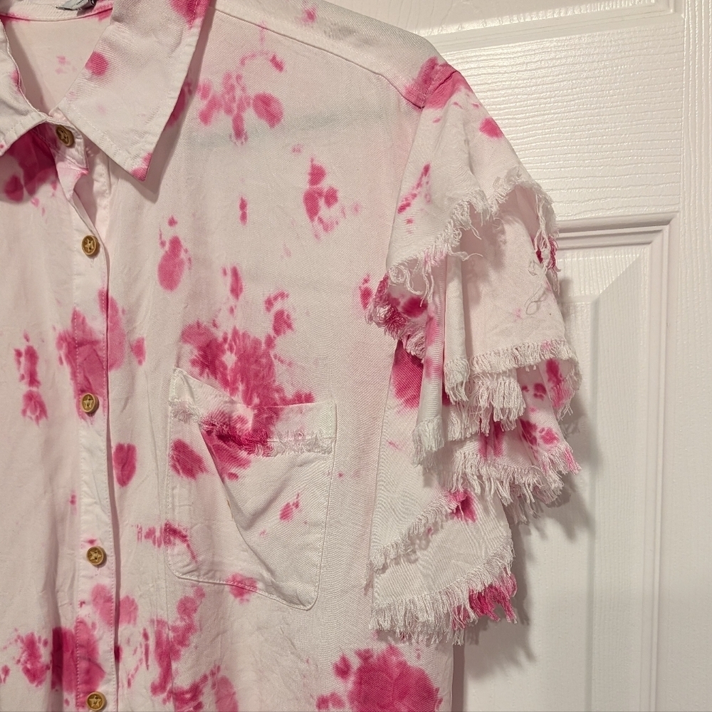 White Birch Tie Dye Button Down Shirt Pink White Medium - Picture 6 of 15